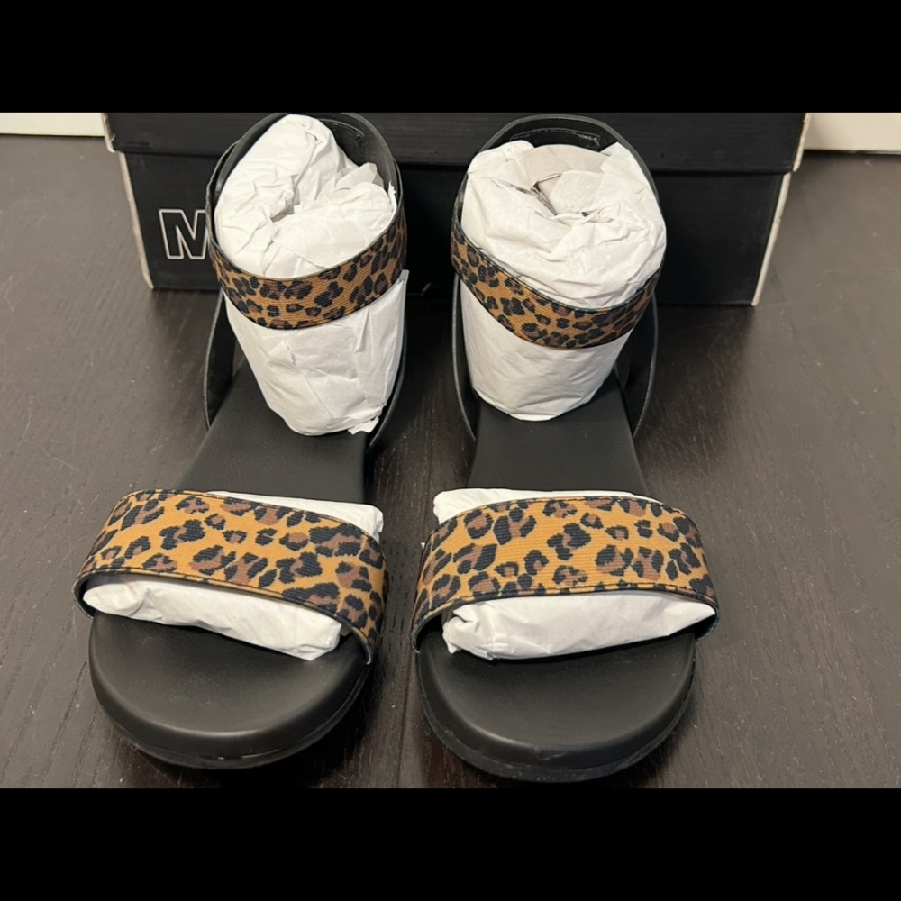 Mia Lydia Leopard Print Ankle Strap Sandals Shoes Black/Brown Womans Size 10M - Picture 5 of 16